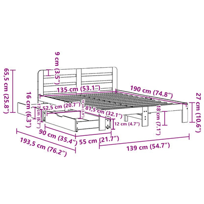 Bed Frame without Mattress Wax Brown 135x190 cm Double Solid Wood Pine