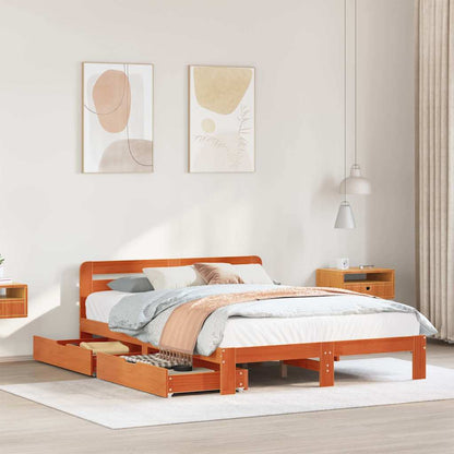 Bed Frame without Mattress Wax Brown 140x190 cm Solid Wood Pine