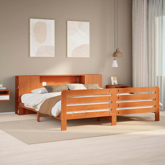 Bed Frame without Mattress Wax Brown 200x200 cm Solid Wood Pine