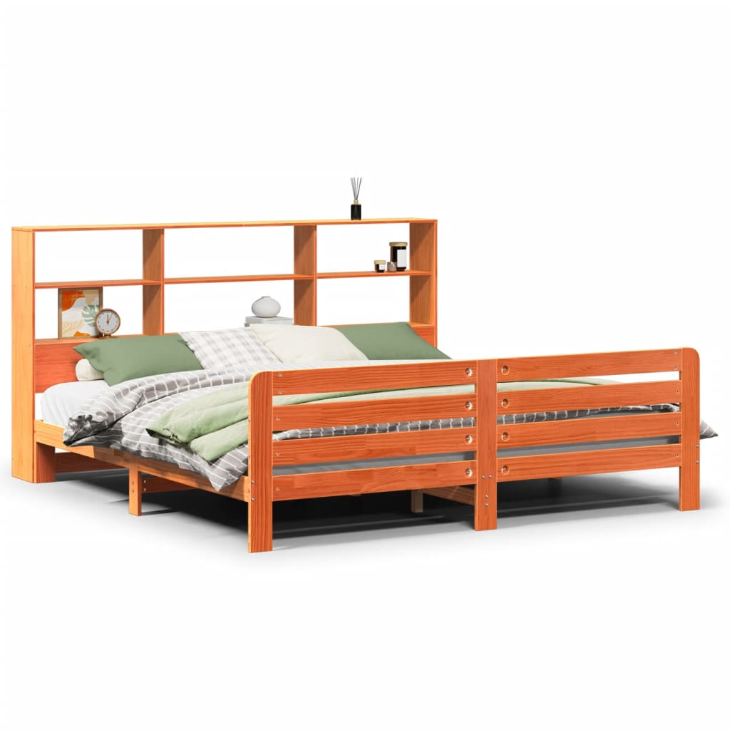 Bed Frame without Mattress Wax Brown 200x200 cm Solid Wood Pine