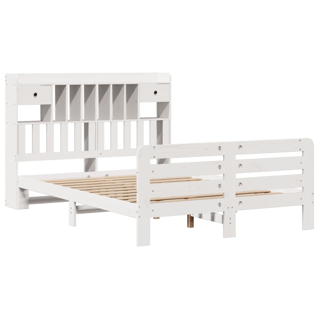 Bookcase Bed without Mattress White 150x200 cm King Size Solid Wood Pine
