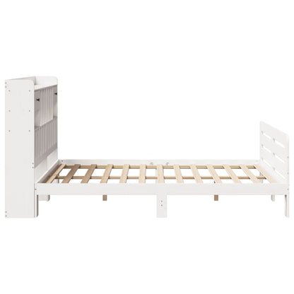 Bookcase Bed without Mattress White 150x200 cm King Size Solid Wood Pine