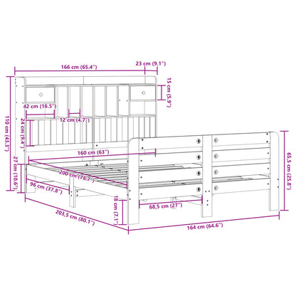Bookcase Bed without Mattress Wax Brown 160x200 cm Solid Wood Pine