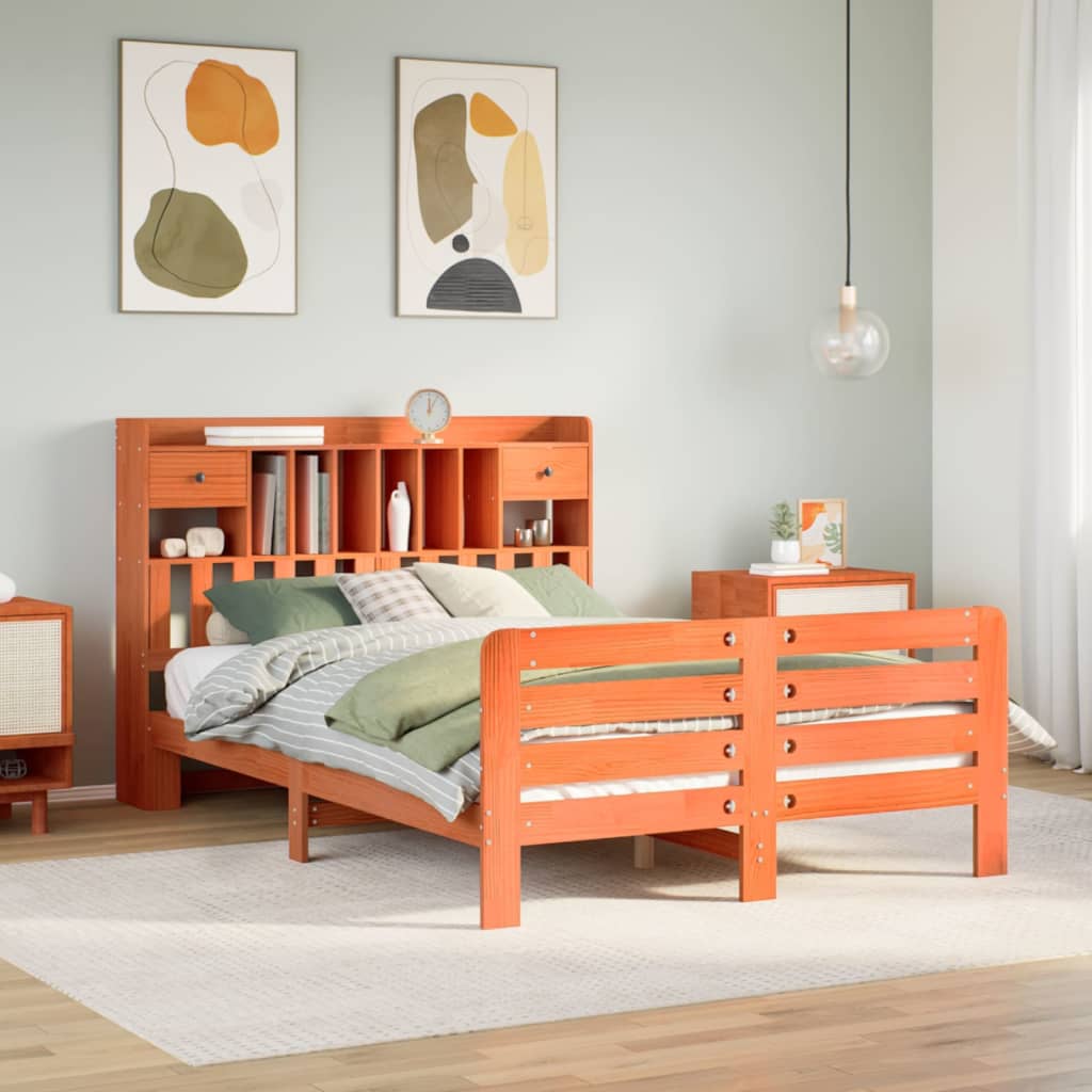Bookcase Bed without Mattress Wax Brown 160x200 cm Solid Wood Pine