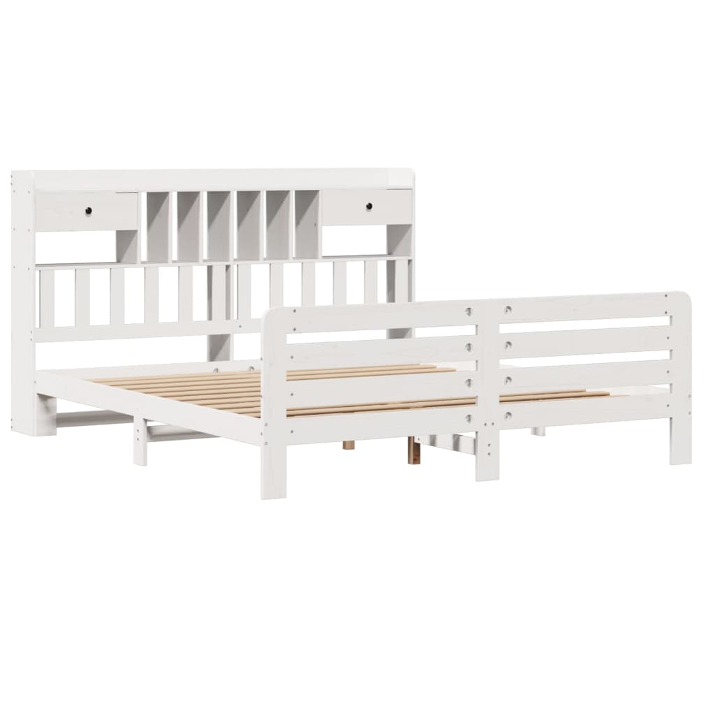 Bookcase Bed without Mattress White 180x200 cm Super King Solid Wood Pine