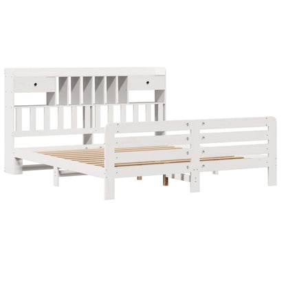 Bookcase Bed without Mattress White 180x200 cm Super King Solid Wood Pine