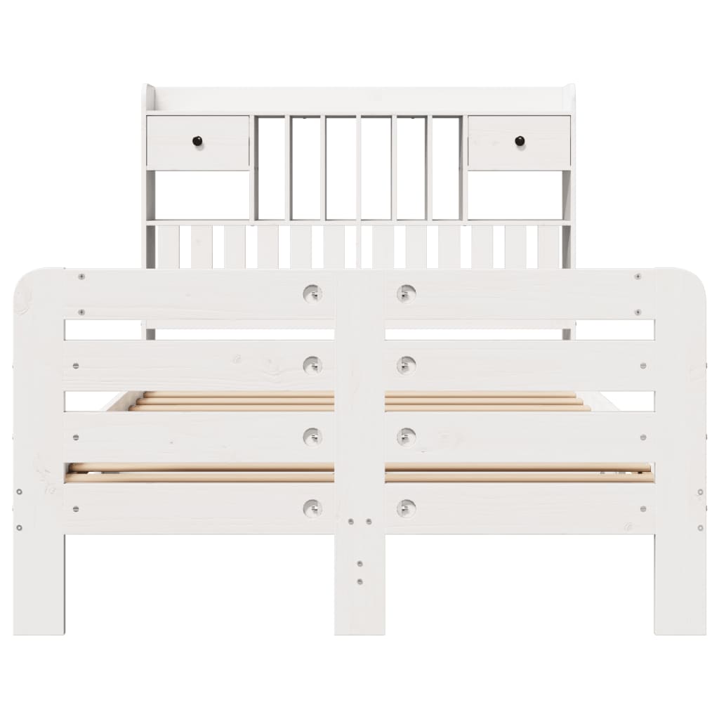 Bookcase Bed without Mattress White 135x190 cm Double Solid Wood Pine