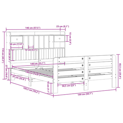 Bookcase Bed without Mattress White 140x190 cm Solid Wood Pine