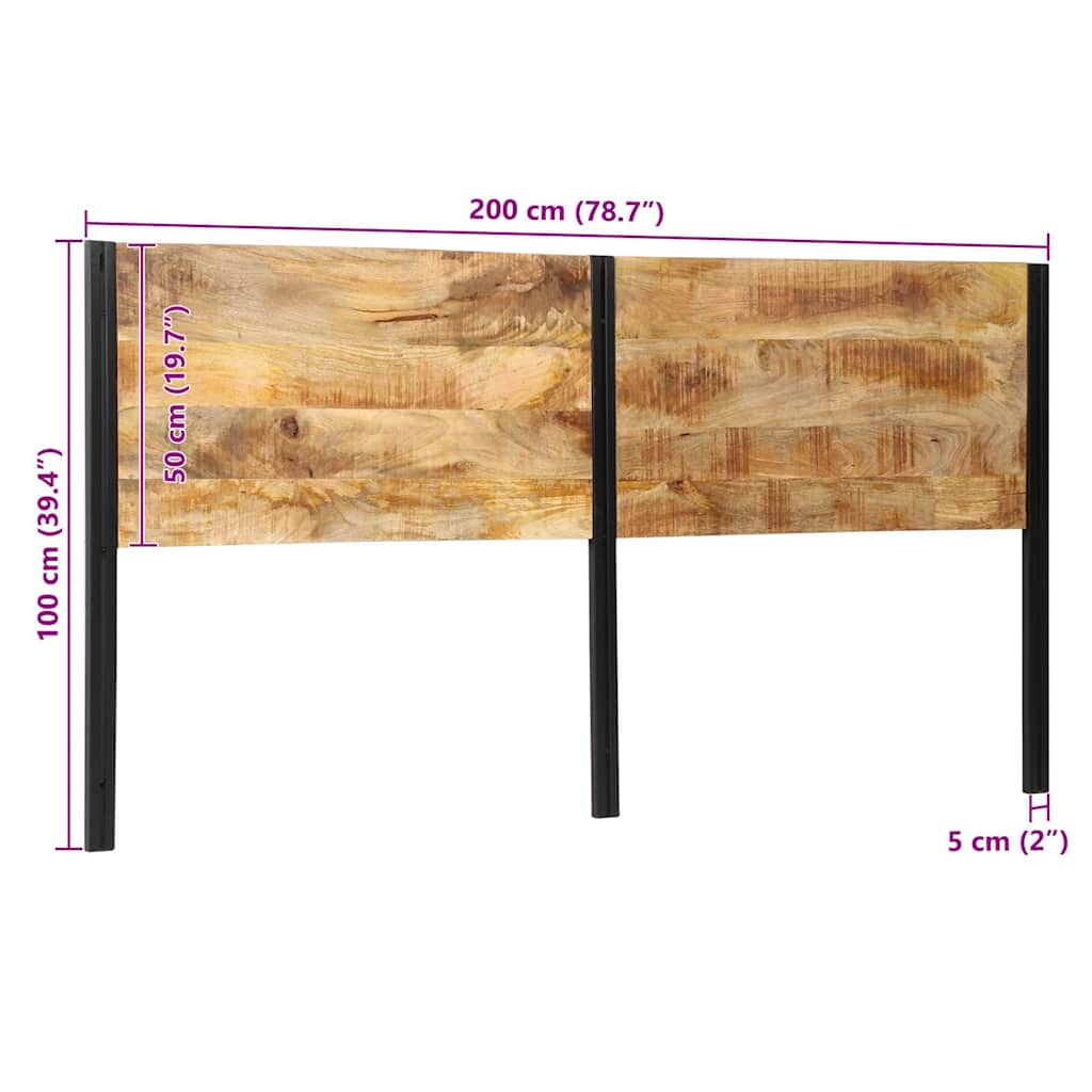 Headboard 200 cm Solid Wood Mango and Iron