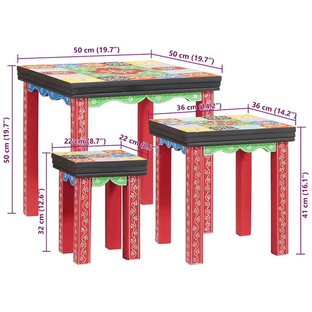 Square Table 3 pcs Multicolour