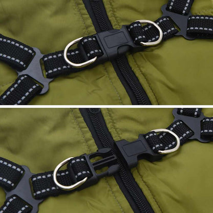 Dog Coat with Harness Waterproof Reflective Army Green XL