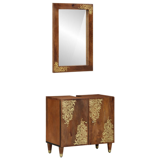 Bathroom Cabinet Set 2 pcs Honey Brown Solid Mango Wood