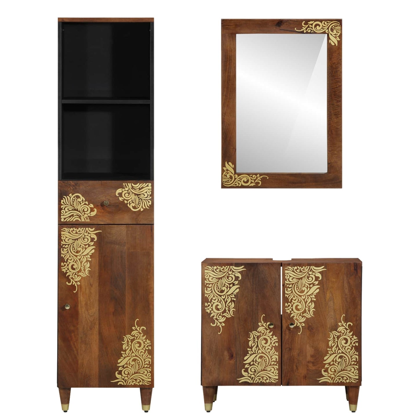 Bathroom Cabinet Set 3 pcs Honey Brown Solid Mango Wood