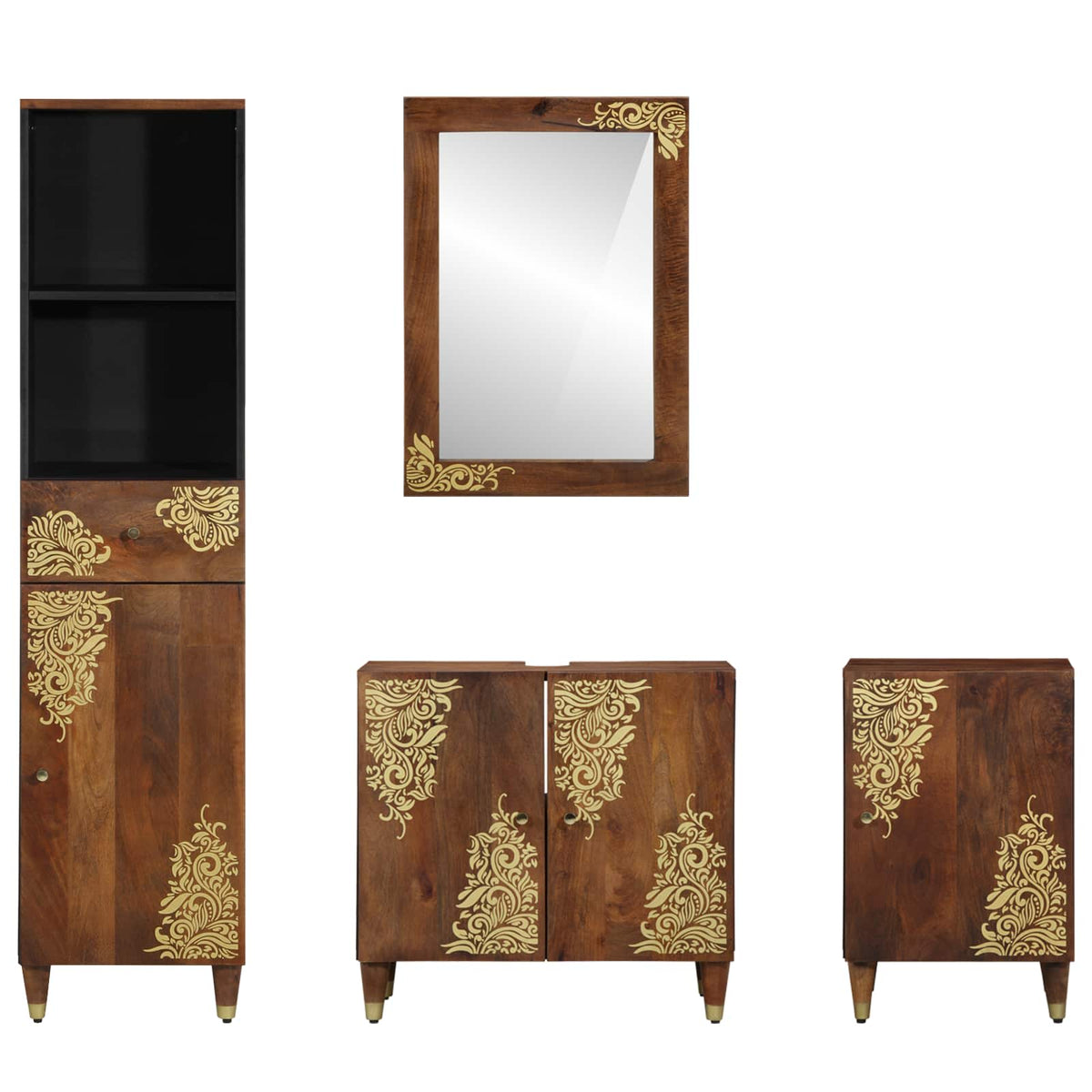 Bathroom Cabinet Set 4 pcs Honey Brown Solid Mango Wood