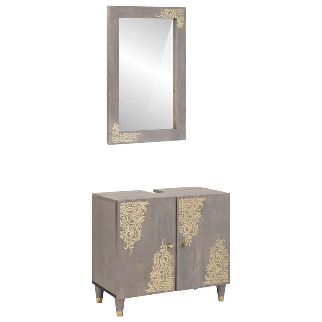 Bathroom Cabinet Set Wall-mounted 2 pcs Grey Solid Mango Wood