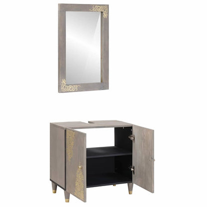 Bathroom Cabinet Set Wall-mounted 2 pcs Grey Solid Mango Wood