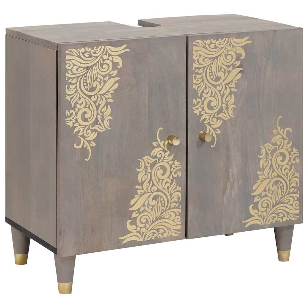 Bathroom Cabinet Set Wall-mounted 2 pcs Grey Solid Mango Wood