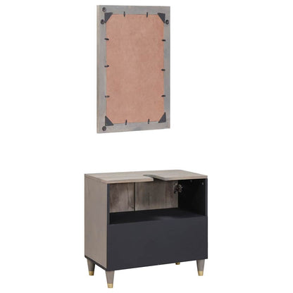 Bathroom Cabinet Set Wall-mounted 2 pcs Grey Solid Mango Wood