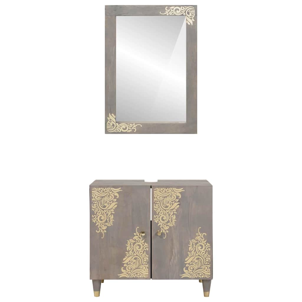 Bathroom Cabinet Set Wall-mounted 2 pcs Grey Solid Mango Wood