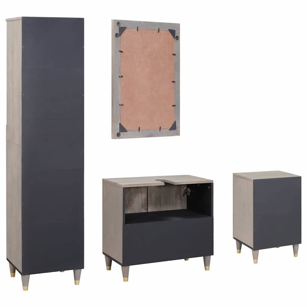 Bathroom Cabinet Set with Drawer 4 pcs Grey Solid Mango Wood