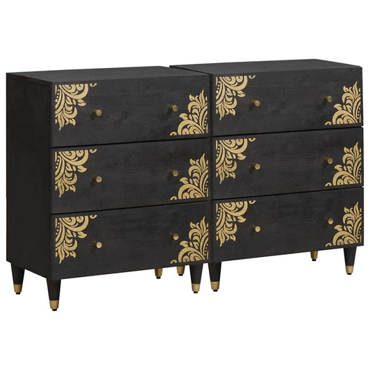 Sideboard 2 pcs 60 x 33 x 75 cm Solid Mango Wood Black