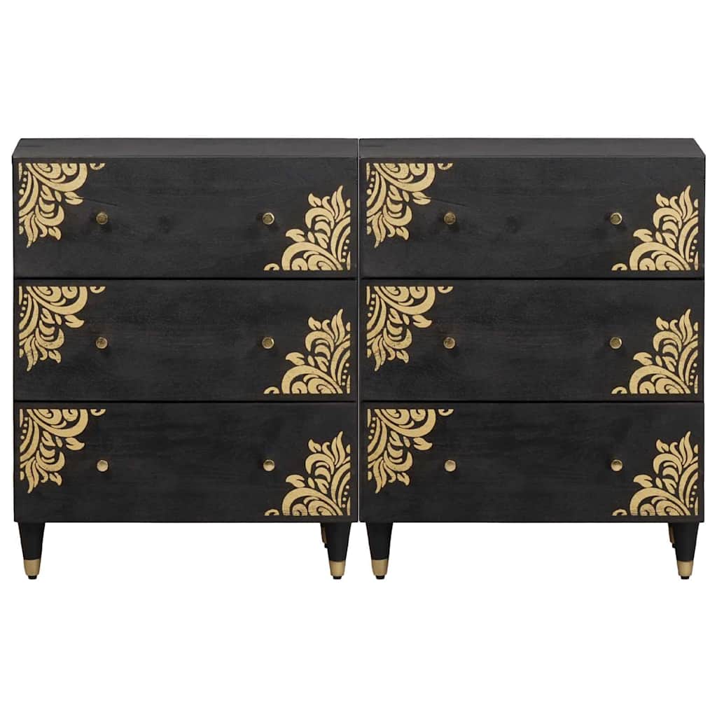 Sideboard 2 pcs Black 60 x 33 x 75 cm Solid Mango Wood