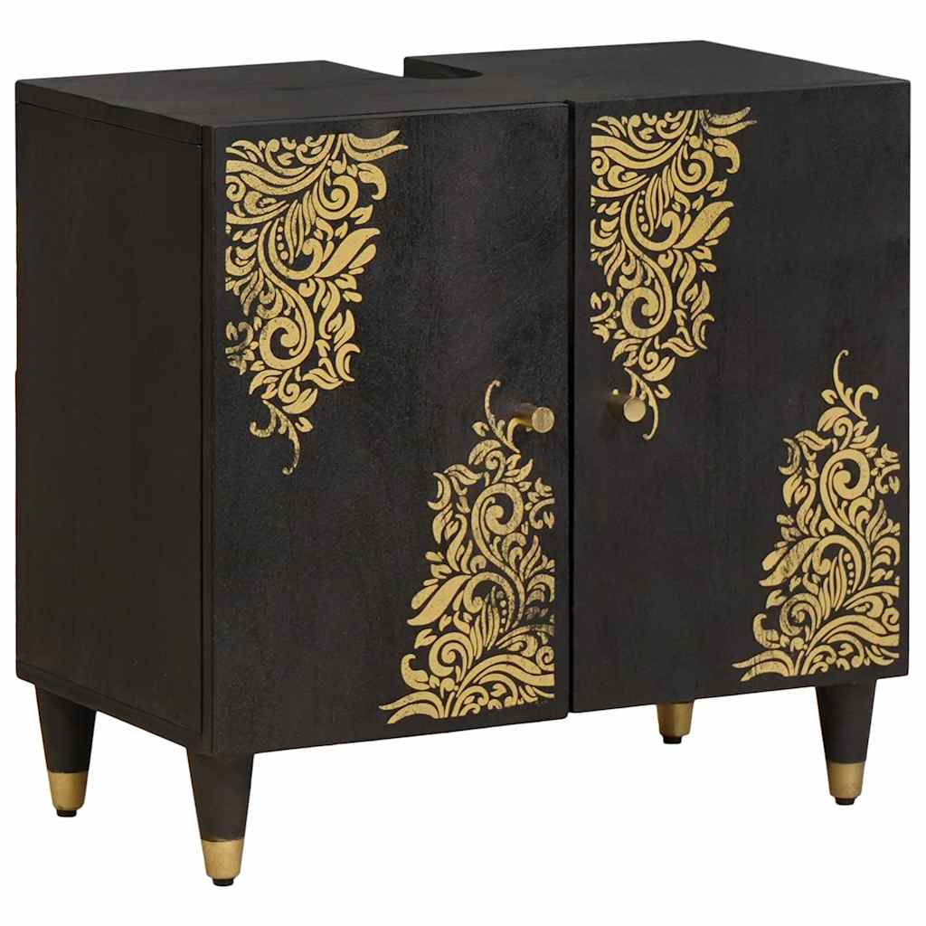 Bathroom Cabinet Set Wall-mounted 2 pcs Black Solid Mango Wood