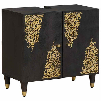 Bathroom Cabinet Set Wall-mounted 2 pcs Black Solid Mango Wood