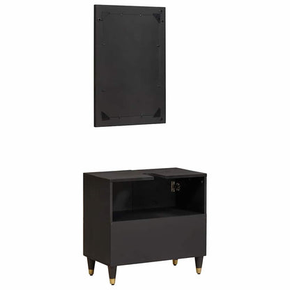 Bathroom Cabinet Set Wall-mounted 2 pcs Black Solid Mango Wood