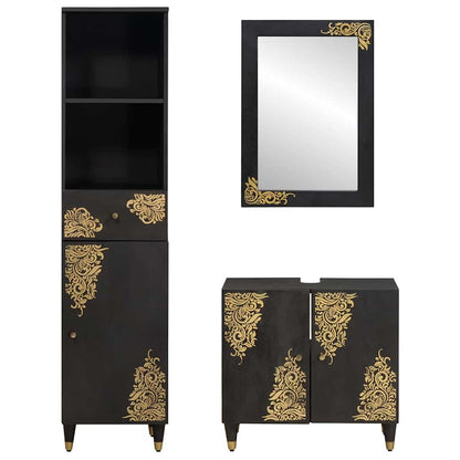 Bathroom Cabinet Set with Drawer 3 pcs Black Solid Mango Wood