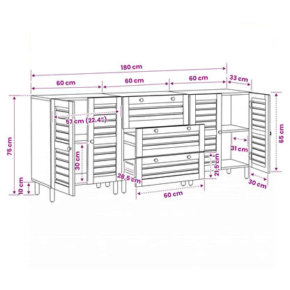 Storage Cabinets 3 pcs 180 x 33 x 75 cm Solid Mango Wood