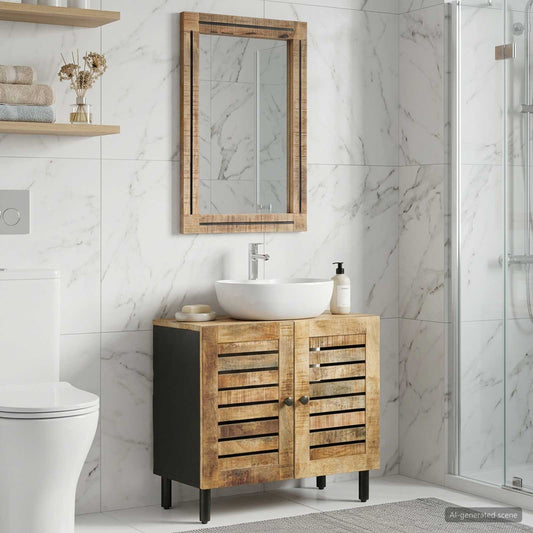 Bathroom Cabinet Set 2 pcs Natural Solid Mango Wood