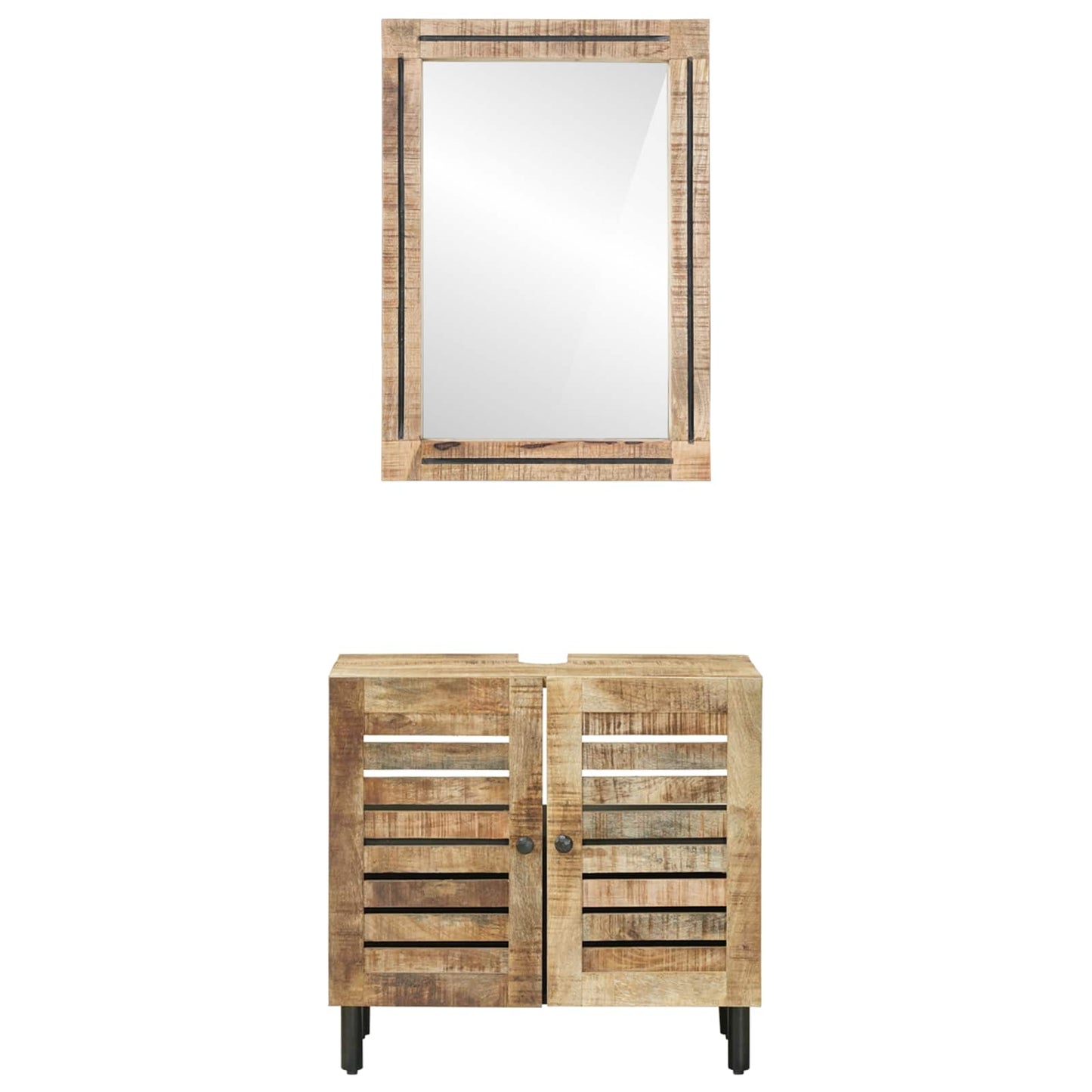 Bathroom Cabinet Set 2 pcs Natural Solid Mango Wood
