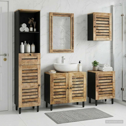 Bathroom Cabinet Set 5 pcs Natural Solid Mango Wood