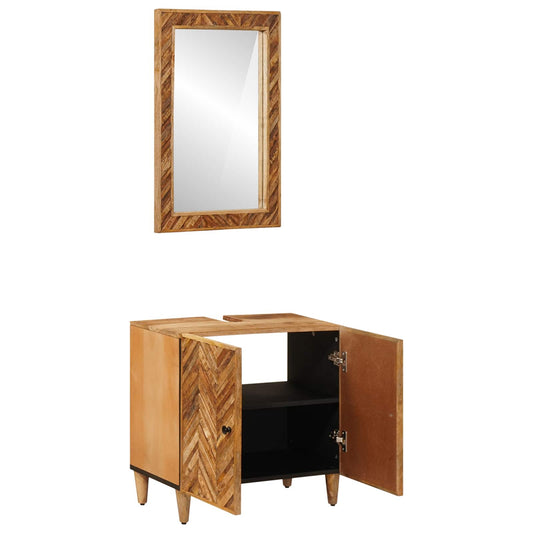 Bathroom Cabinet Set 2 pcs Solid Mango Wood