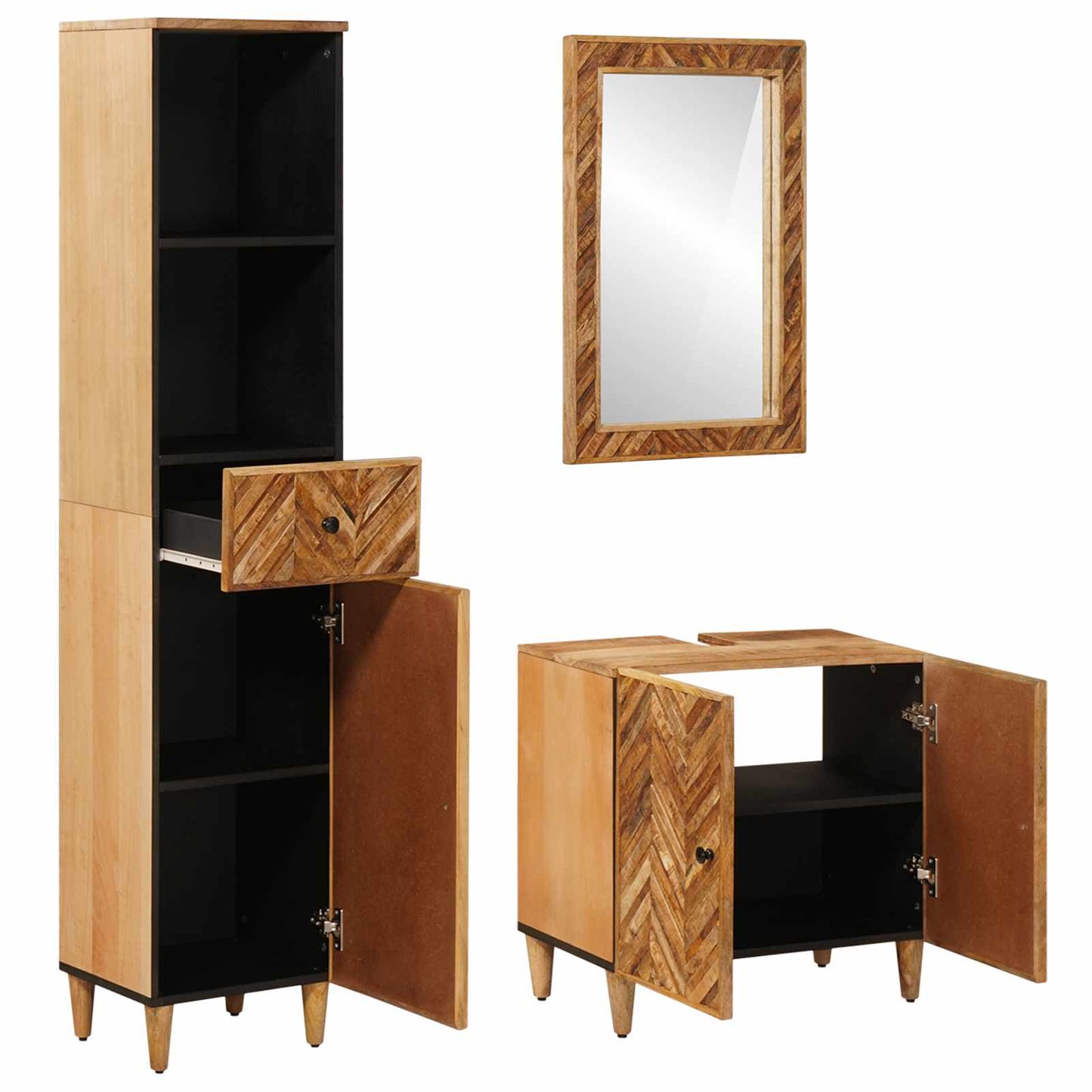 Bathroom Cabinet Set with Drawer 3 pcs Solid Mango Wood