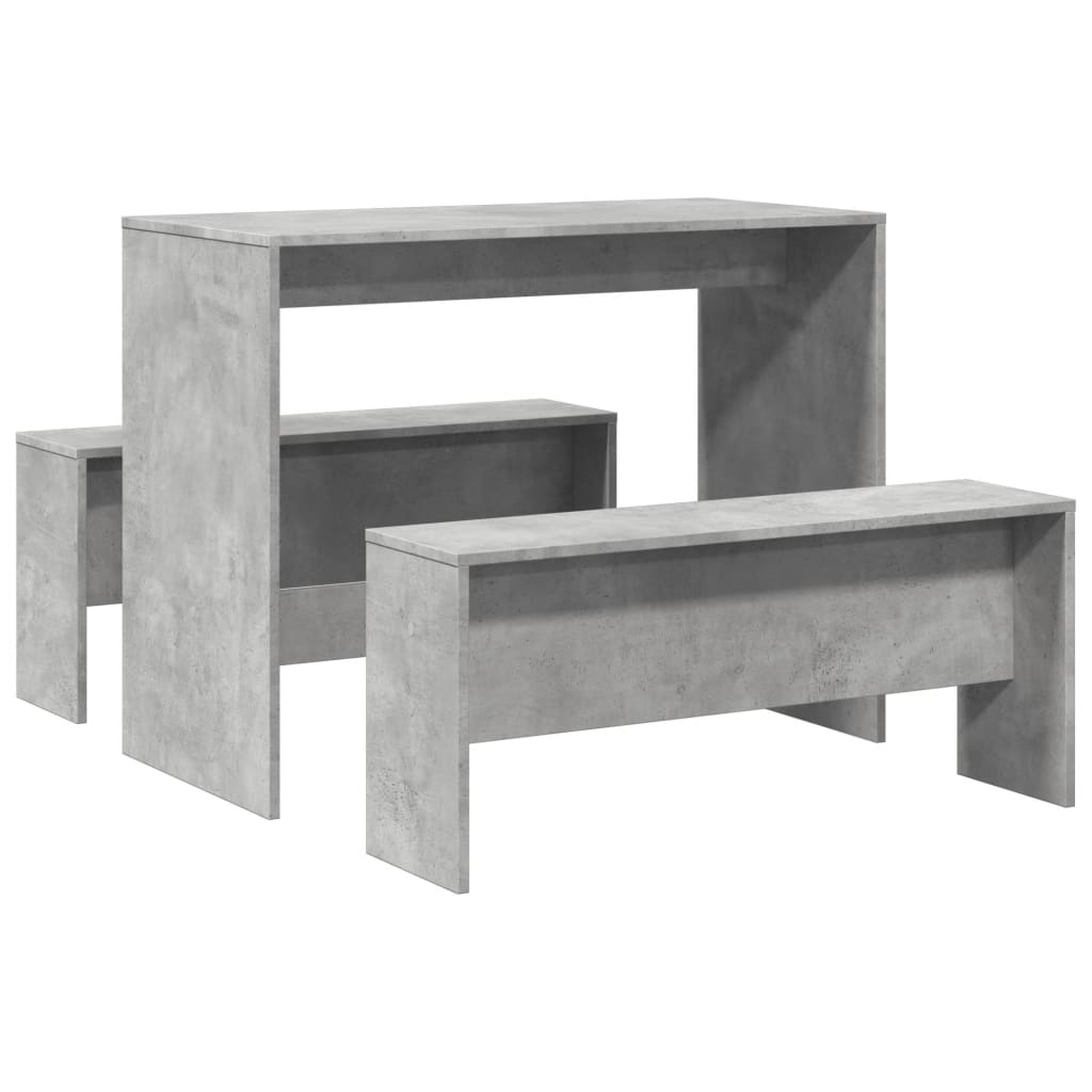 3 Piece Dining Table&Bench set Concrete Grey Engineered Wood