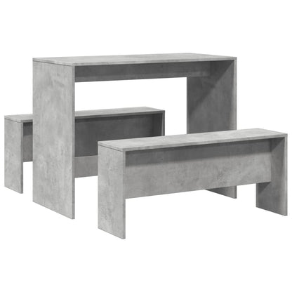 3 Piece Dining Table&Bench set Concrete Grey Engineered Wood