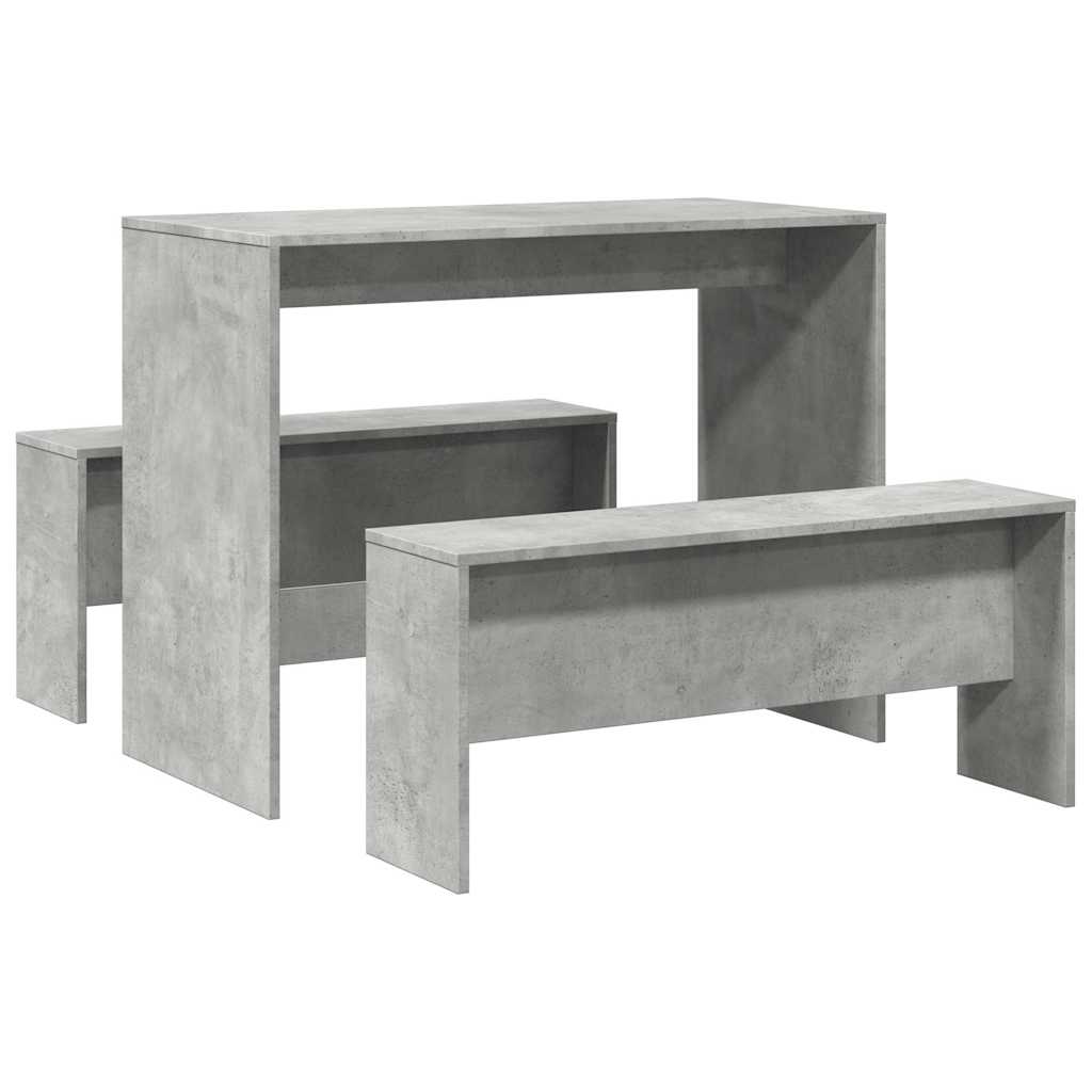 3 Piece Dining Table&Bench set Concrete Grey Engineered Wood