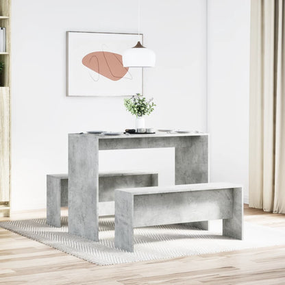 3 Piece Dining Table&Bench set Concrete Grey Engineered Wood