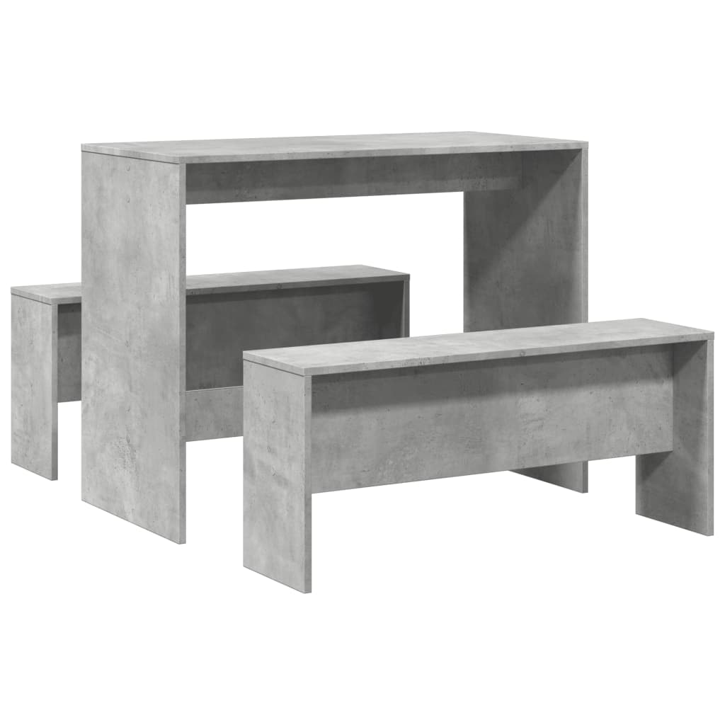 3 Piece Dining Table&Bench set Concrete Grey Engineered Wood