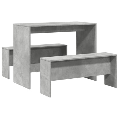 3 Piece Dining Table&Bench set Concrete Grey Engineered Wood