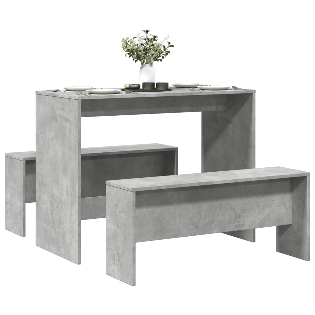3 Piece Dining Table&Bench set Concrete Grey Engineered Wood