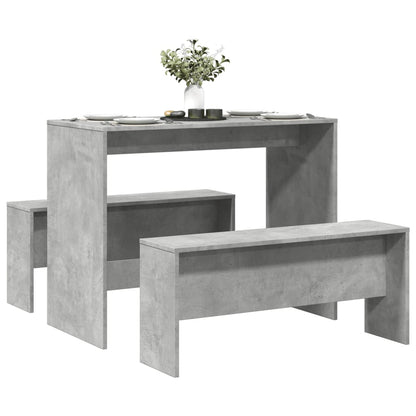 3 Piece Dining Table&Bench set Concrete Grey Engineered Wood