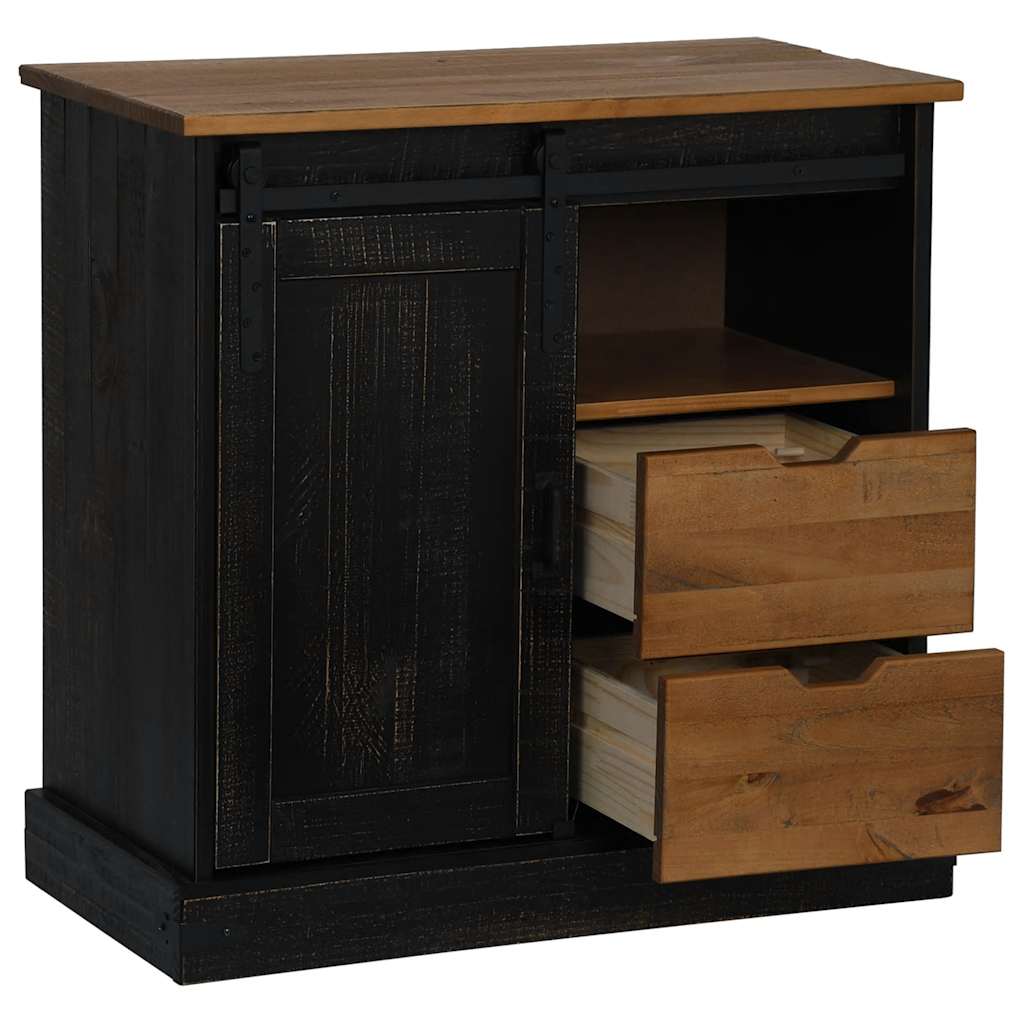 Sideboard HALDEN with Sliding Door Black 80x40x80 cm Solid Wood