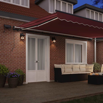 Manual Retractable Awning with LEDs Burgundy 500x300 cm