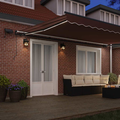 Manual Retractable Awning with LEDs Brown 500x300 cm