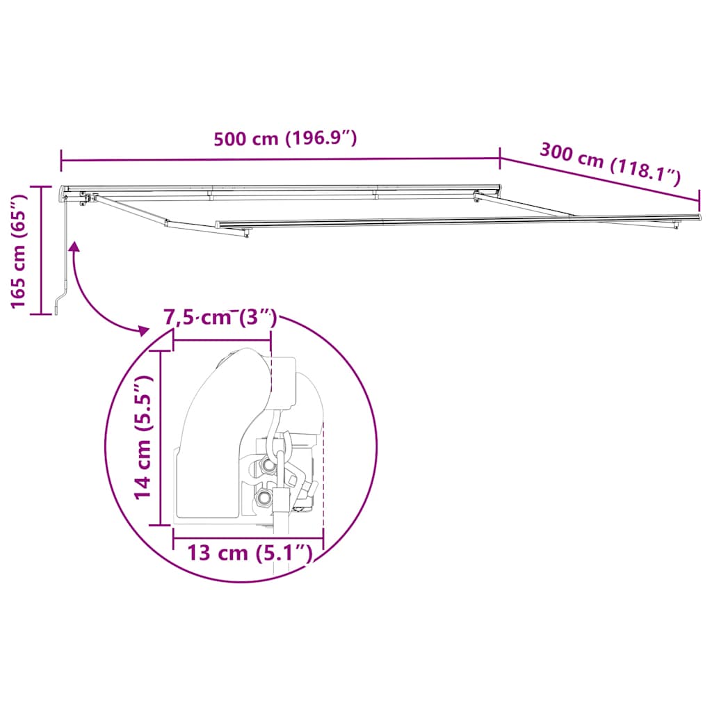 Manual Retractable Awning Anthracite and White 500x300 cm