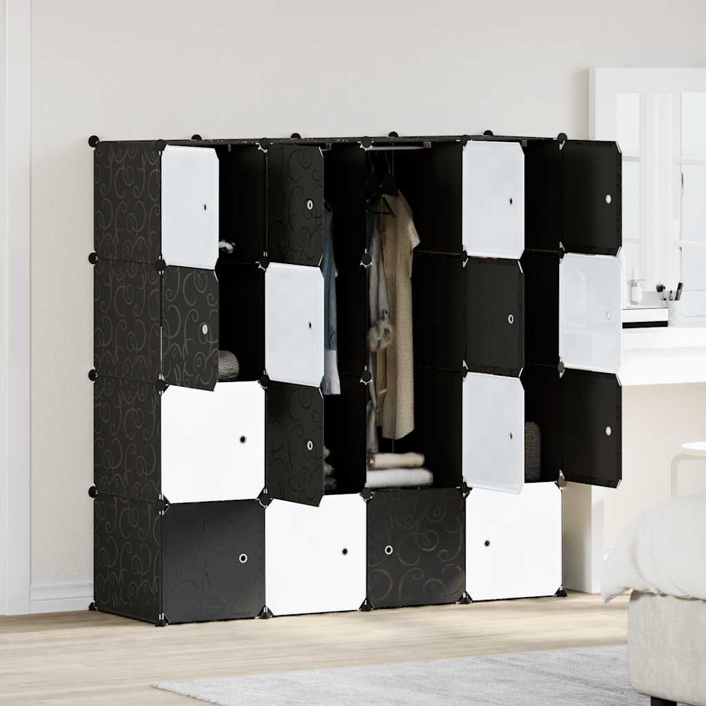 Storage Cube Organiser with 16 Cubes and Hanging Rods PP