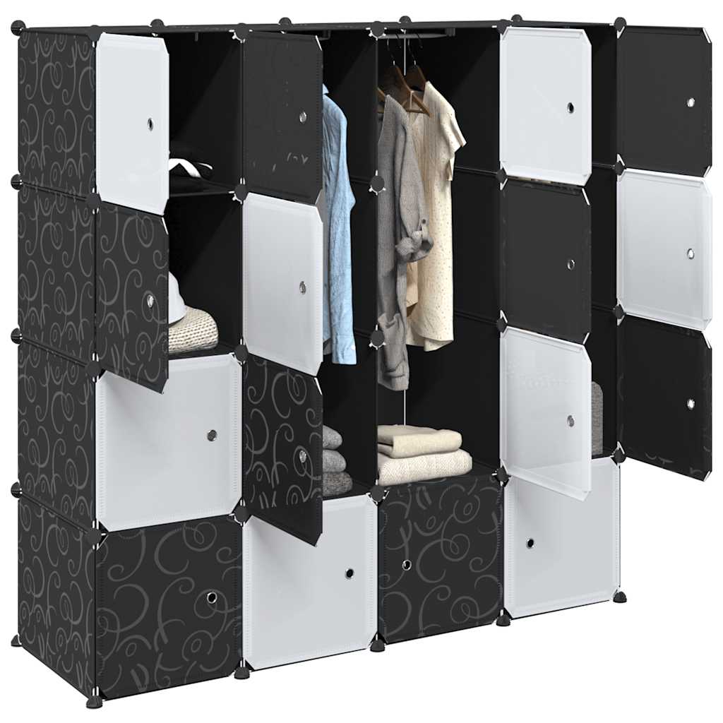 Storage Cube Organiser with 16 Cubes and Hanging Rods PP